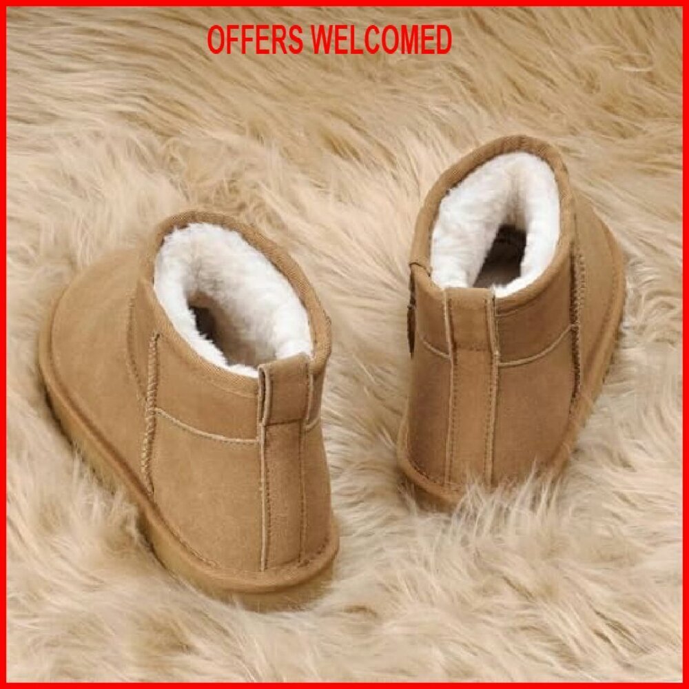 Genuine Suede Ankle Boots Women's Winter Snow Boots Fur Lined Cozy - Picture 5 of 8